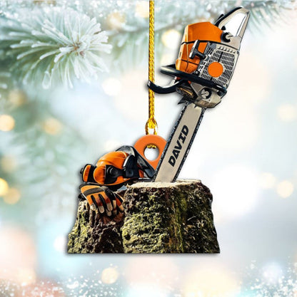 Personalized Chainsaw Ornament Custom Shaped Acrylic Arborist Ornament SO1267