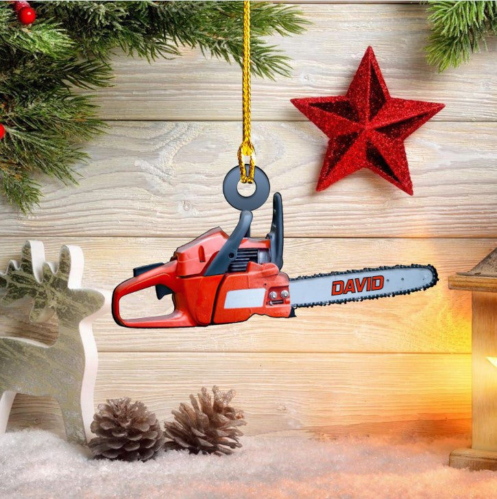 Personalized Chainsaw Ornament Custom Shaped Acrylic Arborist Ornament SO1267