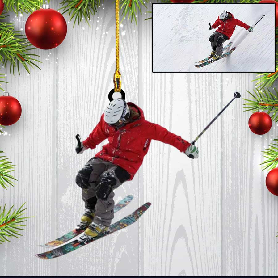 Custom Photo Skiing Ornament, Custom Shaped Acrylic Ornament for Skiing Lovers Gift for Son and Daughter SO1264