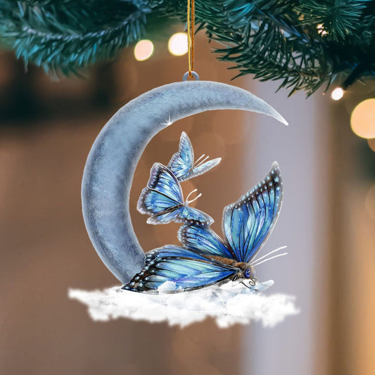 Butterfly Blue Moon Hanging Flat Acrylic Ornament OO3535