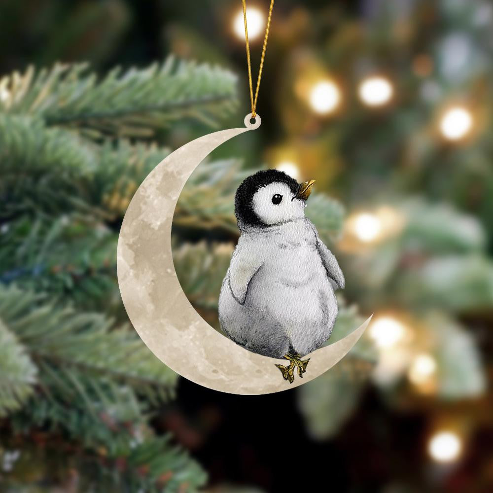 Penguin Sits On The Moon Hanging Flat Acrylic Ornament OO3533