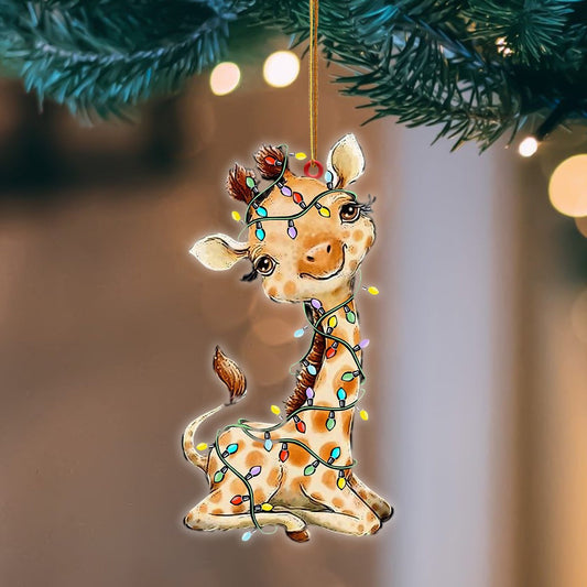 Giraffe Christmas Light Hanging Flat Acrylic Ornament OO3534