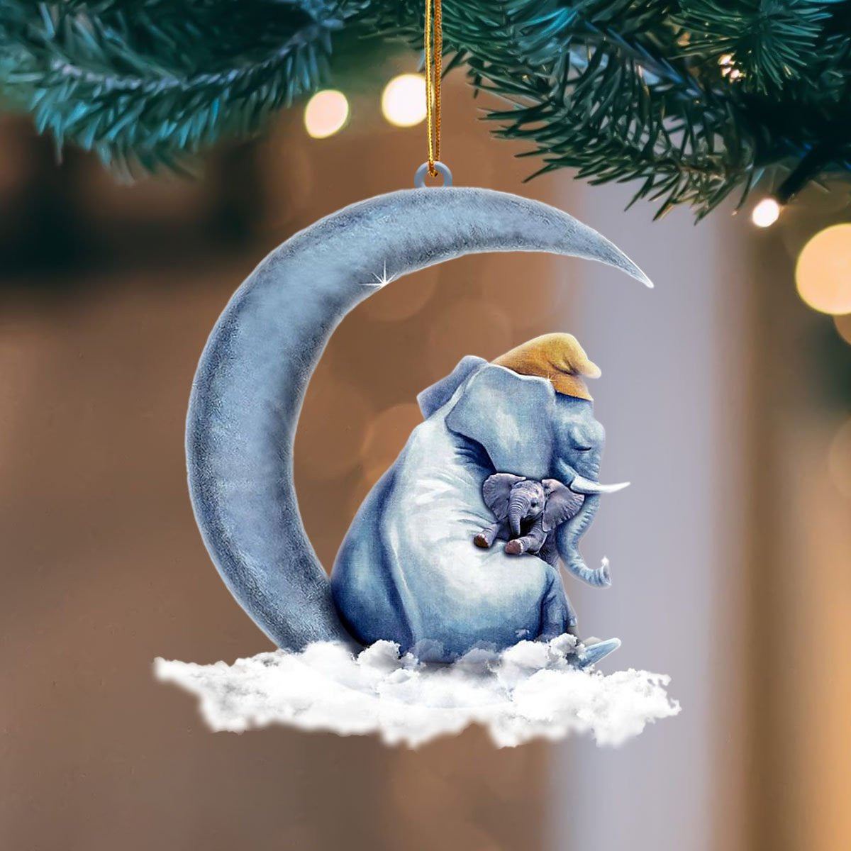 Elephant Blue Moon Hanging Flat Acrylic Ornament OO3503