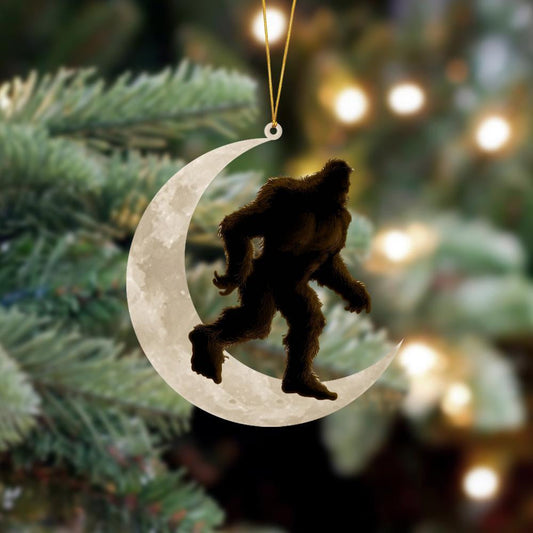 Bigfoot Sasquatch Sits On The Moon Hanging Flat Acrylic Ornament OO3484