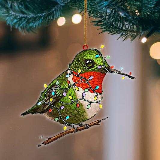 Hummingbird Christmas Light Hanging Flat Acrylic Ornament OO3505