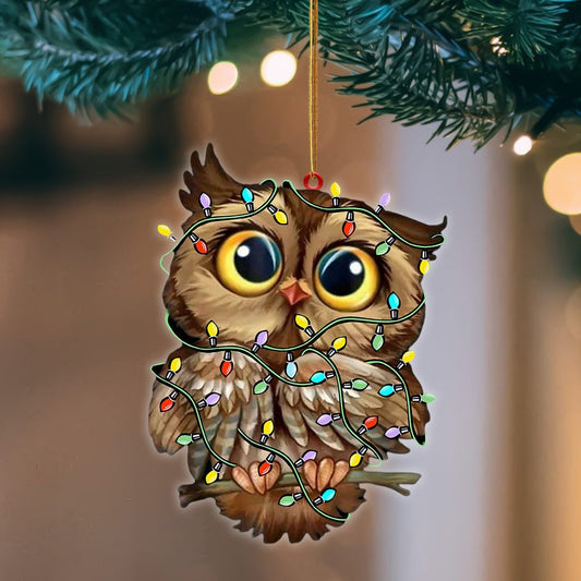 Owl Christmas Light Hanging Flat Acrylic Ornament OO3519