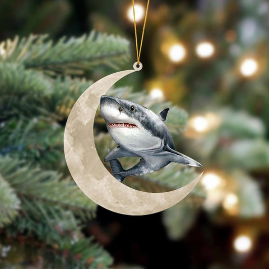 Shark Sits On The Moon Hanging Flat Acrylic Ornament OO3483