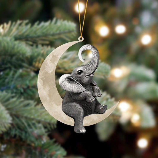 Elephant Sits On The Moon Hanging Flat Acrylic Ornament OO3523