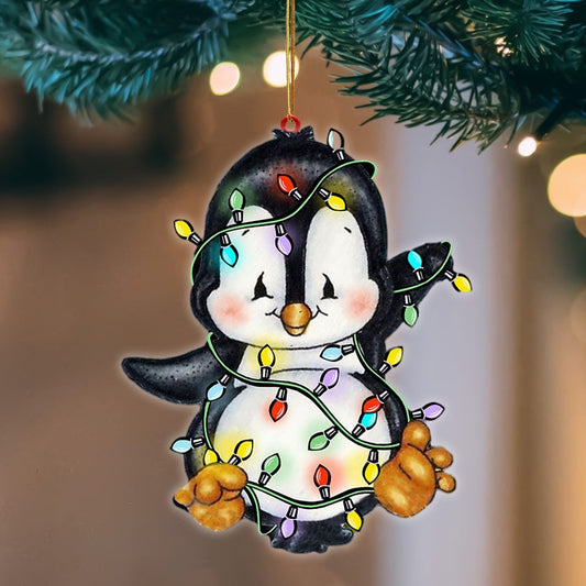 Penguin Christmas Light Hanging Flat Acrylic Ornament OO3487