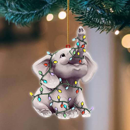 Elephant Christmas Light Hanging Flat Acrylic Ornament OO3527