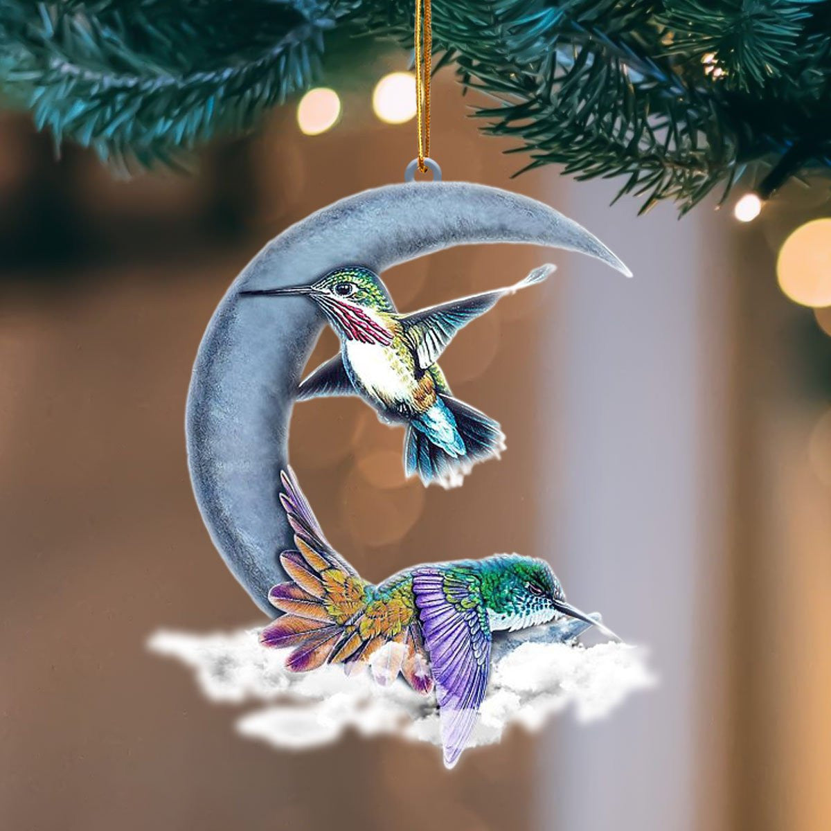 Humming Bird Blue Moon Hanging Flat Acrylic Ornament OO3492