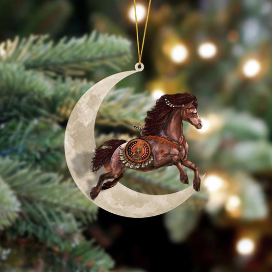 Native Horse Sits On The Moon Hanging Flat Acrylic Ornament OO3496