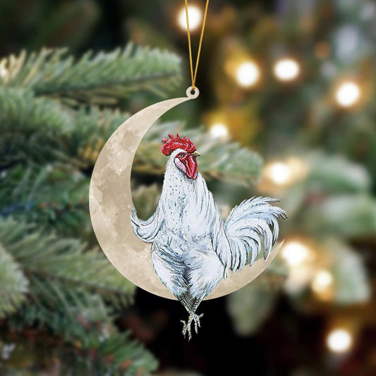 Chicken Sits On The Moon Hanging Flat Acrylic Ornament OO3524