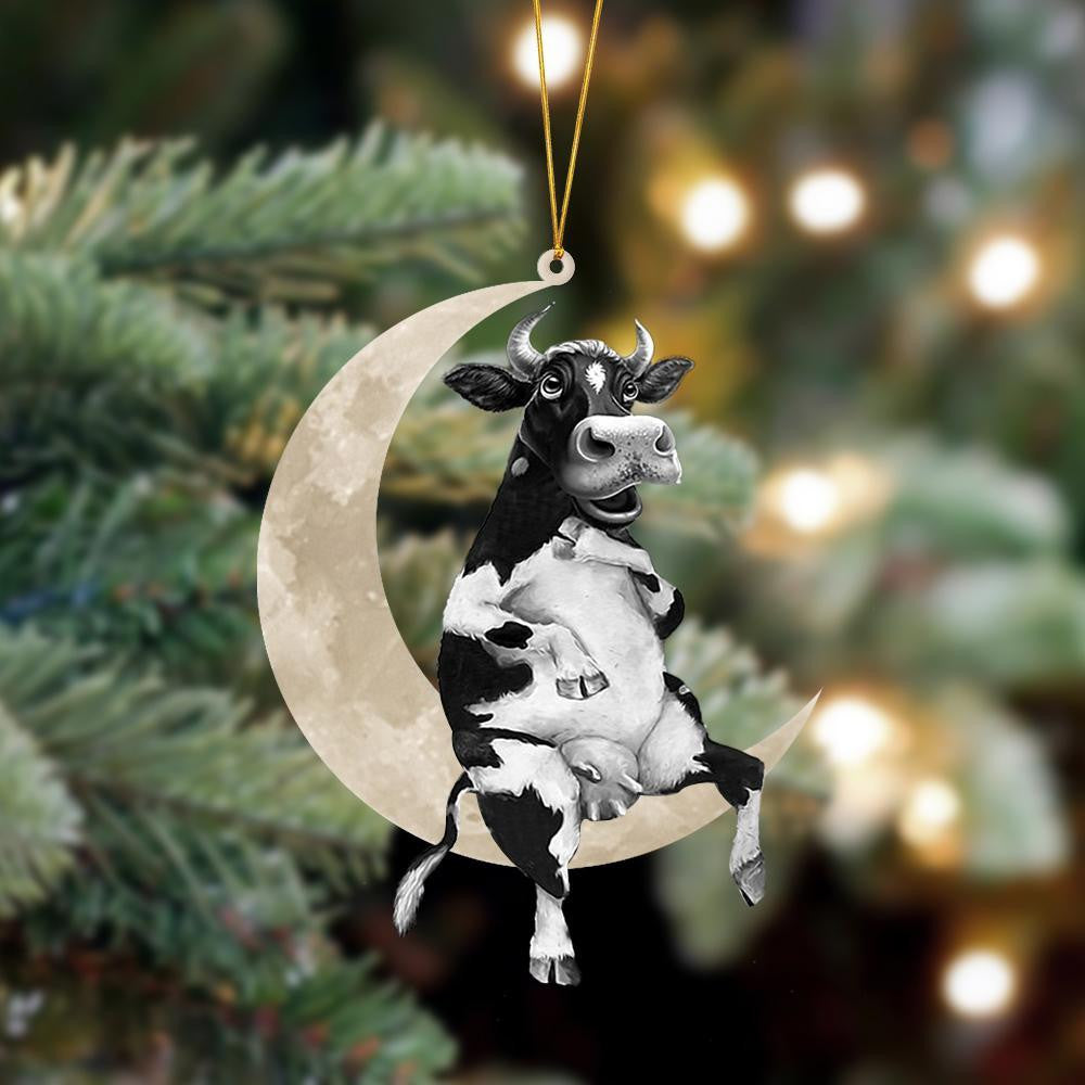 Cow Sits On The Moon Hanging Flat Acrylic Ornament OO3521