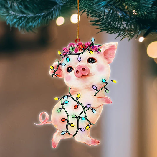 Pig Christmas Light Hanging Flat Acrylic Ornament OO3514