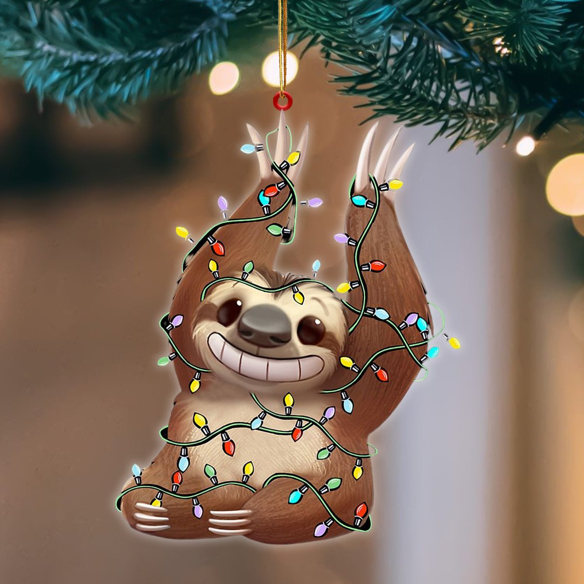 Sloth Christmas Light Hanging Flat Acrylic Ornament OO3488