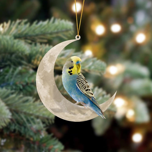 Budgie Bird Sits On The Moon Hanging Flat Acrylic Ornament OO3493