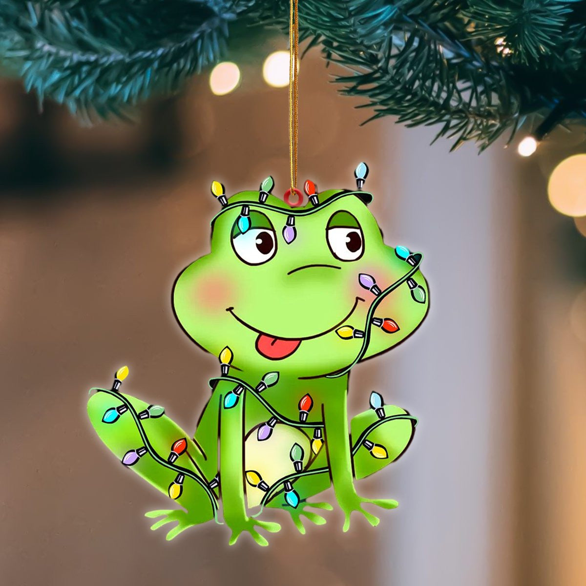 Frog Christmas Light Hanging Flat Acrylic Ornament OO3520