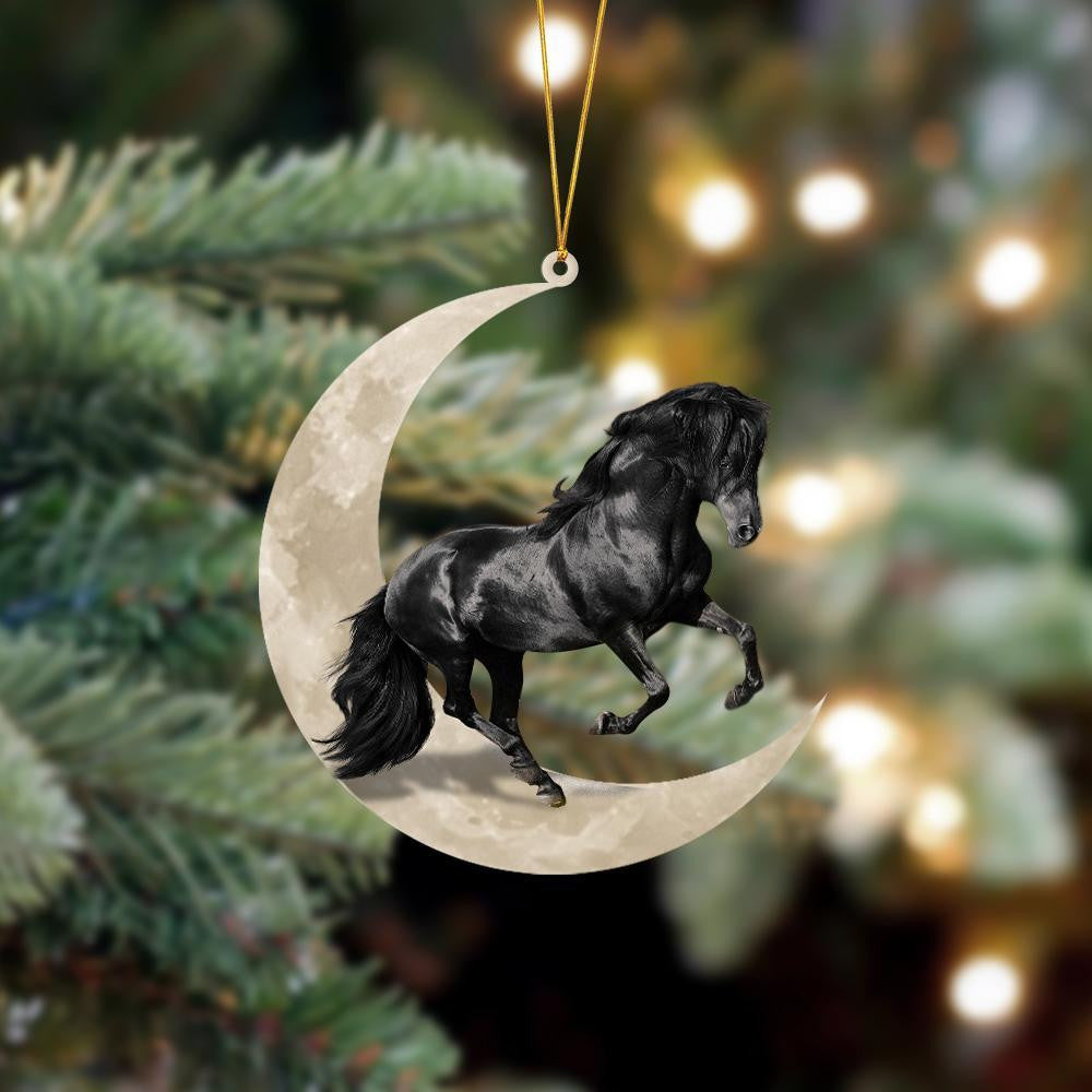 Friesian Horse Sits On The Moon Hanging Flat Acrylic Ornament OO3489