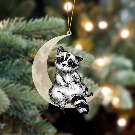 Raccoon Sits On The Moon Hanging Flat Acrylic Ornament OO3470