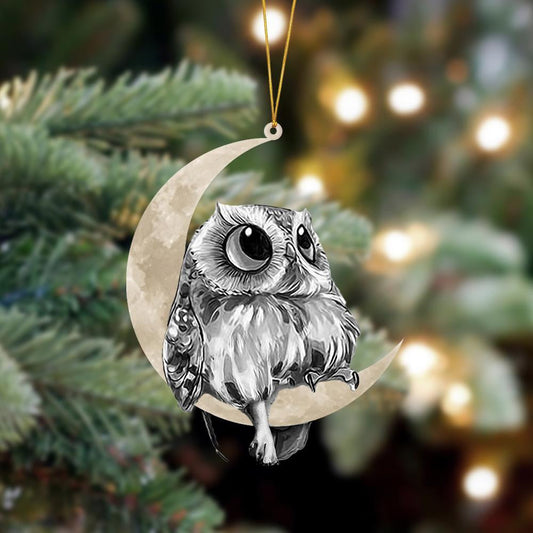 Owl Sits On The Moon Hanging Flat Acrylic Ornament OO3464