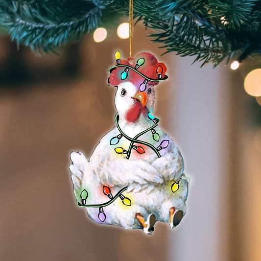 Chicken Christmas Light Hanging Flat Acrylic Ornament OO3479