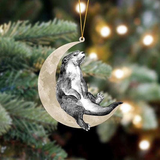 Otter Sits On The Moon Hanging Flat Acrylic Ornament OO3468