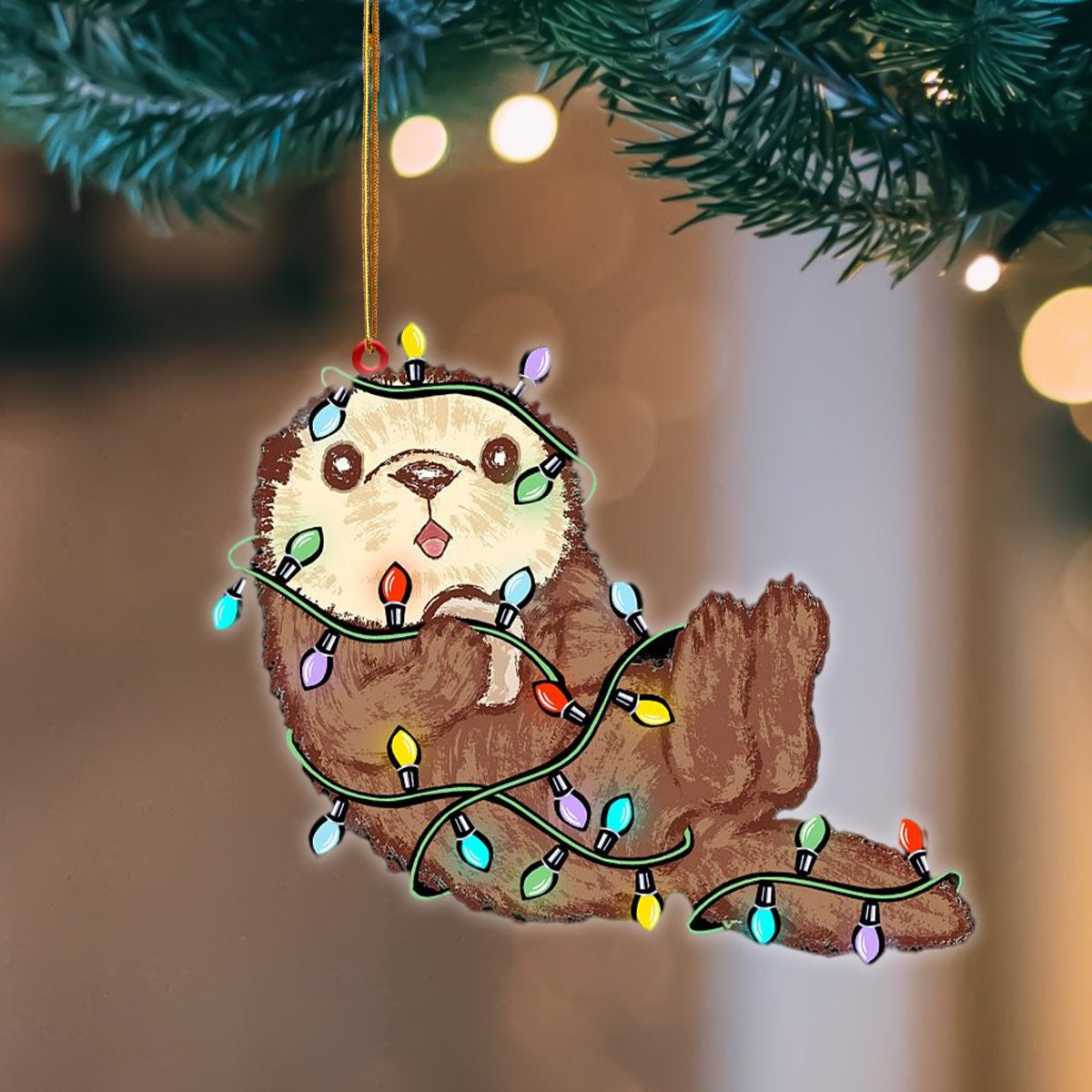 Otter Christmas Light Hanging Flat Acrylic Ornament OO3466