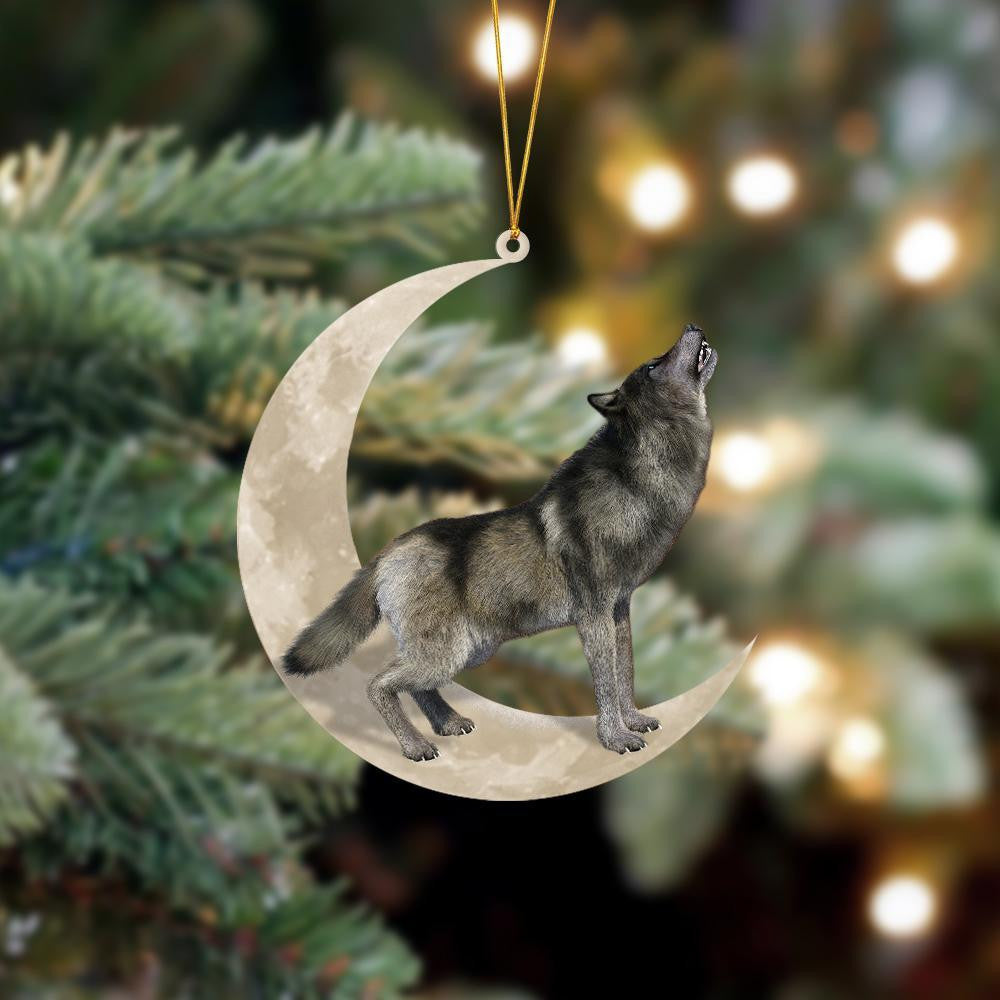 Wolf Howling On The Moon Hanging Flat Acrylic Ornament OO3471