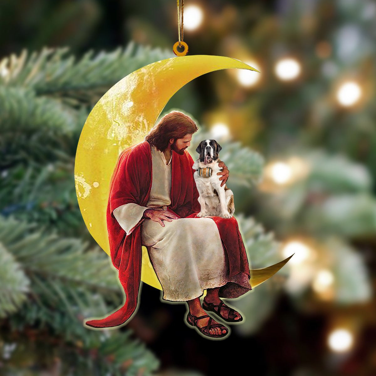 Saint Bernard And Jesus Sitting On The Moon Hanging Acrylic Ornament for Dog Lovers SO1262