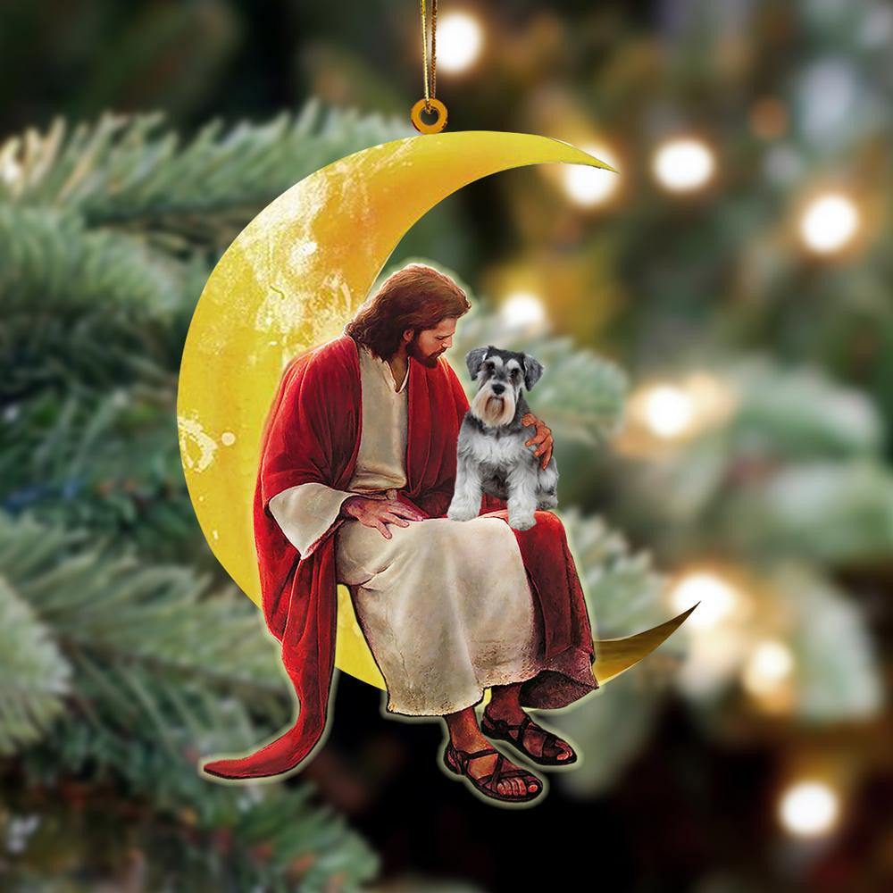 Schnauzer And Jesus Sitting On The Moon Hanging Acrylic Ornament for Dog Lovers SO1261