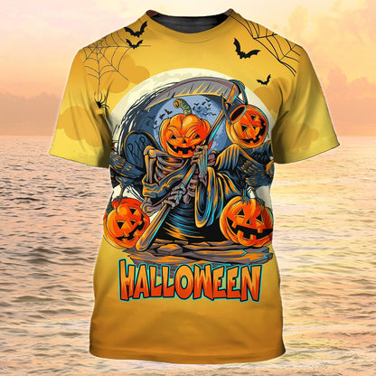 Skull Halloween 3D T Shirt Skeleton Pumpkin Halloween Yellow Shirt Men Women TO1955