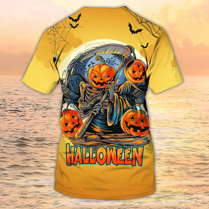 Skull Halloween 3D T Shirt Skeleton Pumpkin Halloween Yellow Shirt Men Women TO1955