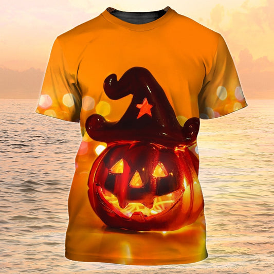 Halloween T Shirts For Adults Yellow 3D Pumpkin Autumn Halloween Shirt TO1962