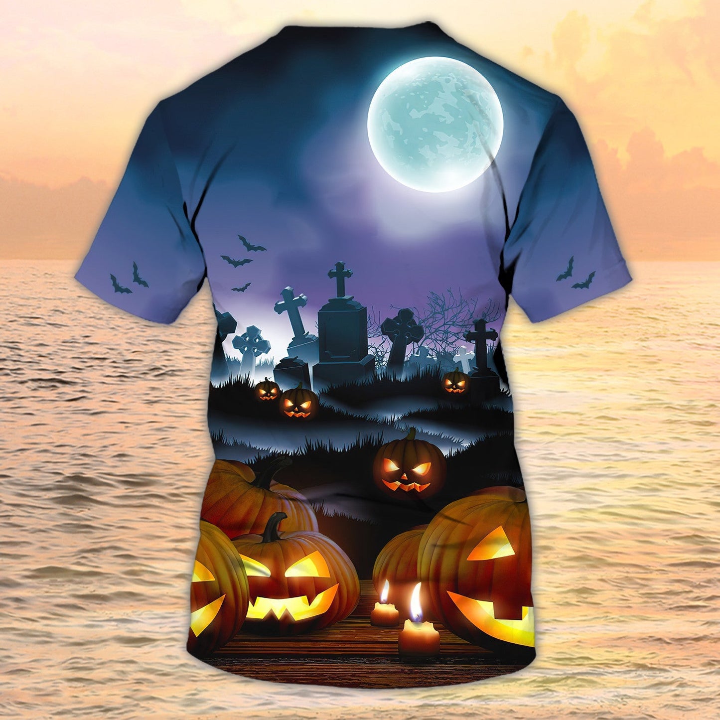 3D All Over Print Pumpkin With Grave Halloween Tshirt Mens Halloween Shirt TO1963