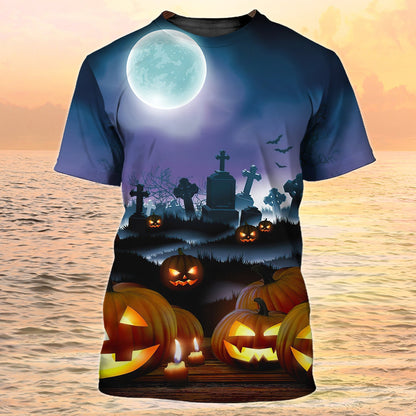 3D All Over Print Pumpkin With Grave Halloween Tshirt Mens Halloween Shirt TO1963