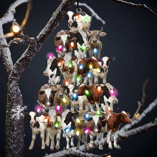 Cow Christmas Tree Shaped Acrylic Ornament For Cow Lover Farmer Ornament OO3319