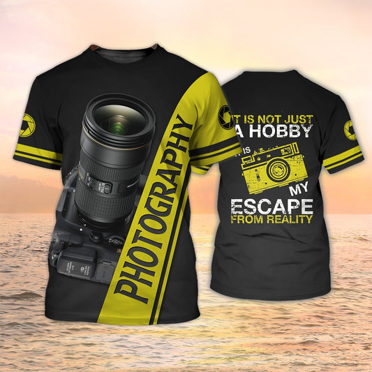 Photography Shirts Photography 3D Tee Shirts It Is My Escape Black And Yellow Gift For Photographer TO2203