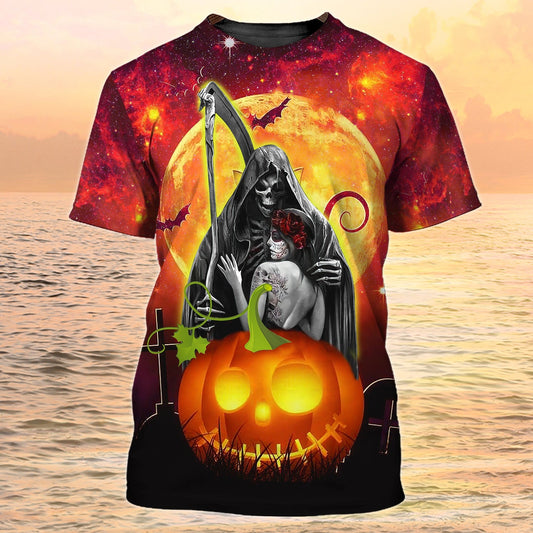 Skull Girl Halloween 3D T Shirt The Death And Girl Halloween Tshirt Men Women TO1969