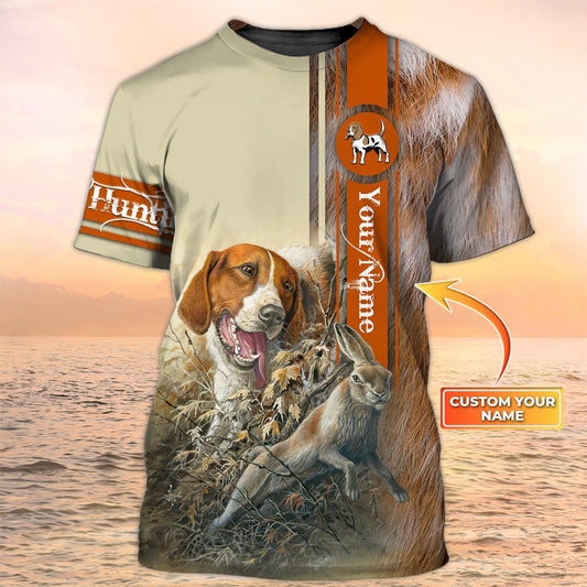 Rabbit Hunting With Beagle Orange Tshirt Shirt, Beagle Hunting Personalized Name TO2468