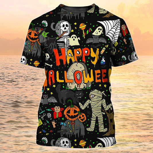 Happy Halloween 3D All Over Print T Shirt Full Of Ghost On Halloween Shirts TO1974