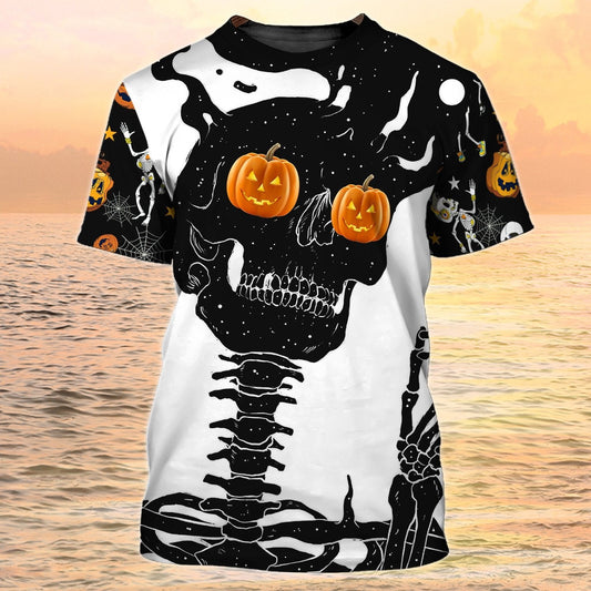 Skull Halloween 3D T Shirt Pumpkin Eyes Skeleton Black And White Halloween Shirts TO1950