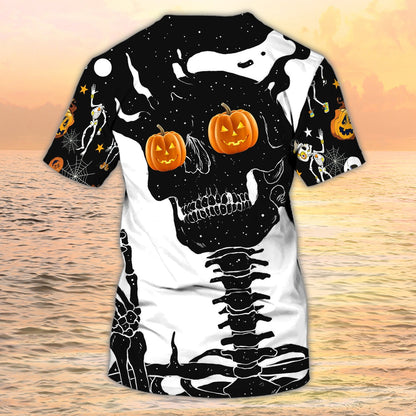 Skull Halloween 3D T Shirt Pumpkin Eyes Skeleton Black And White Halloween Shirts TO1950