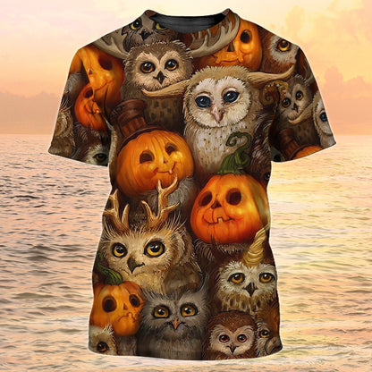 Owl Halloween Shirts 3D All Over Printed Owl And Pumpkin Halloween T Shirt TO1976