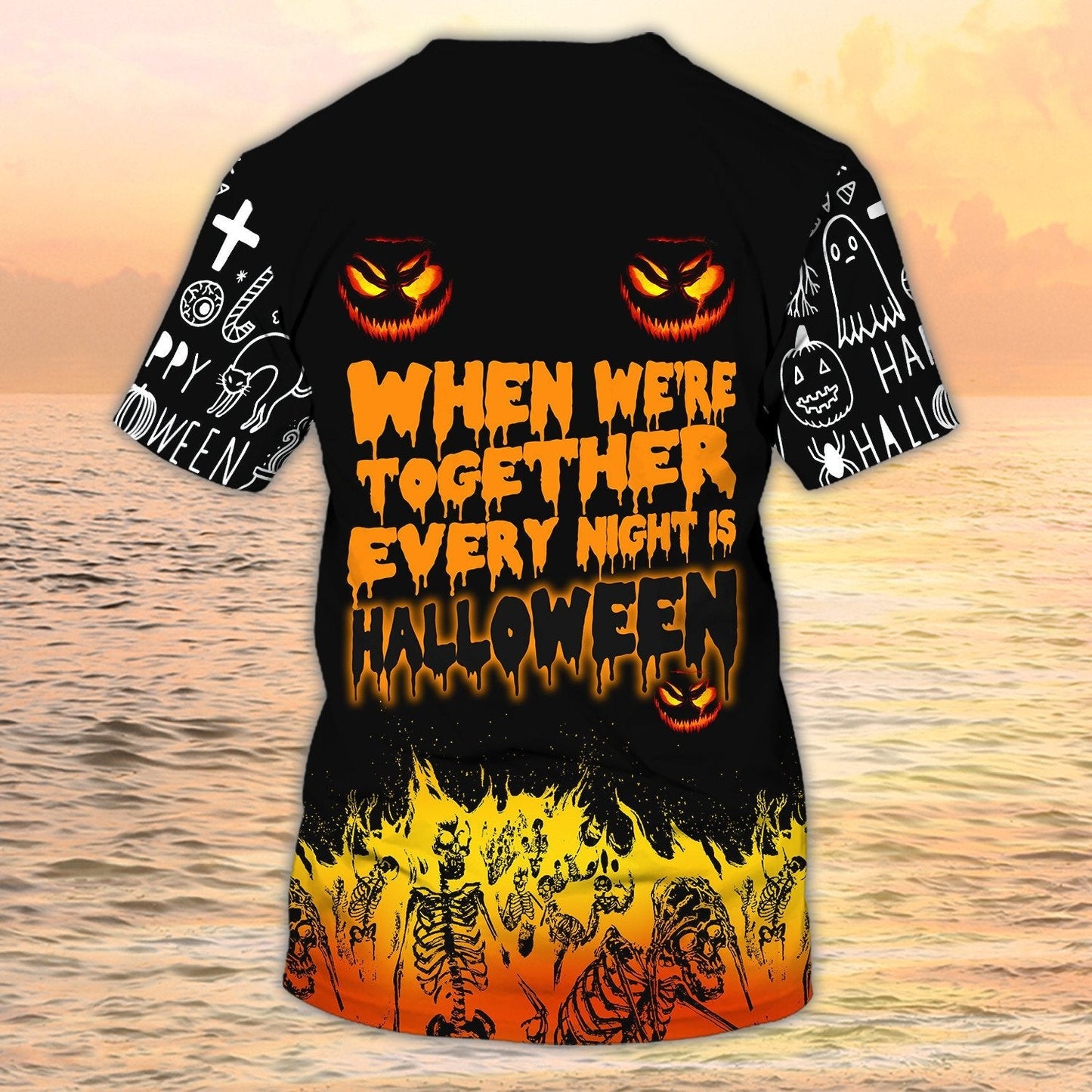 3D All Over Print Black Shirt Halloween Pattern Halloween Skeleton Tshirt Men Women TO1949