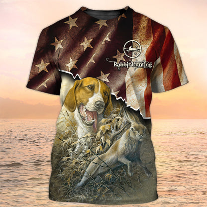 Rabbit hunting with Beagle American Flag Shirts, Hunting Tshirt, Rabit HunterTshirts TO2472