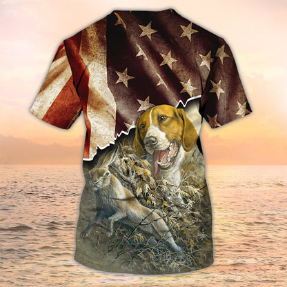 Rabbit hunting with Beagle American Flag Shirts, Hunting Tshirt, Rabit HunterTshirts TO2472