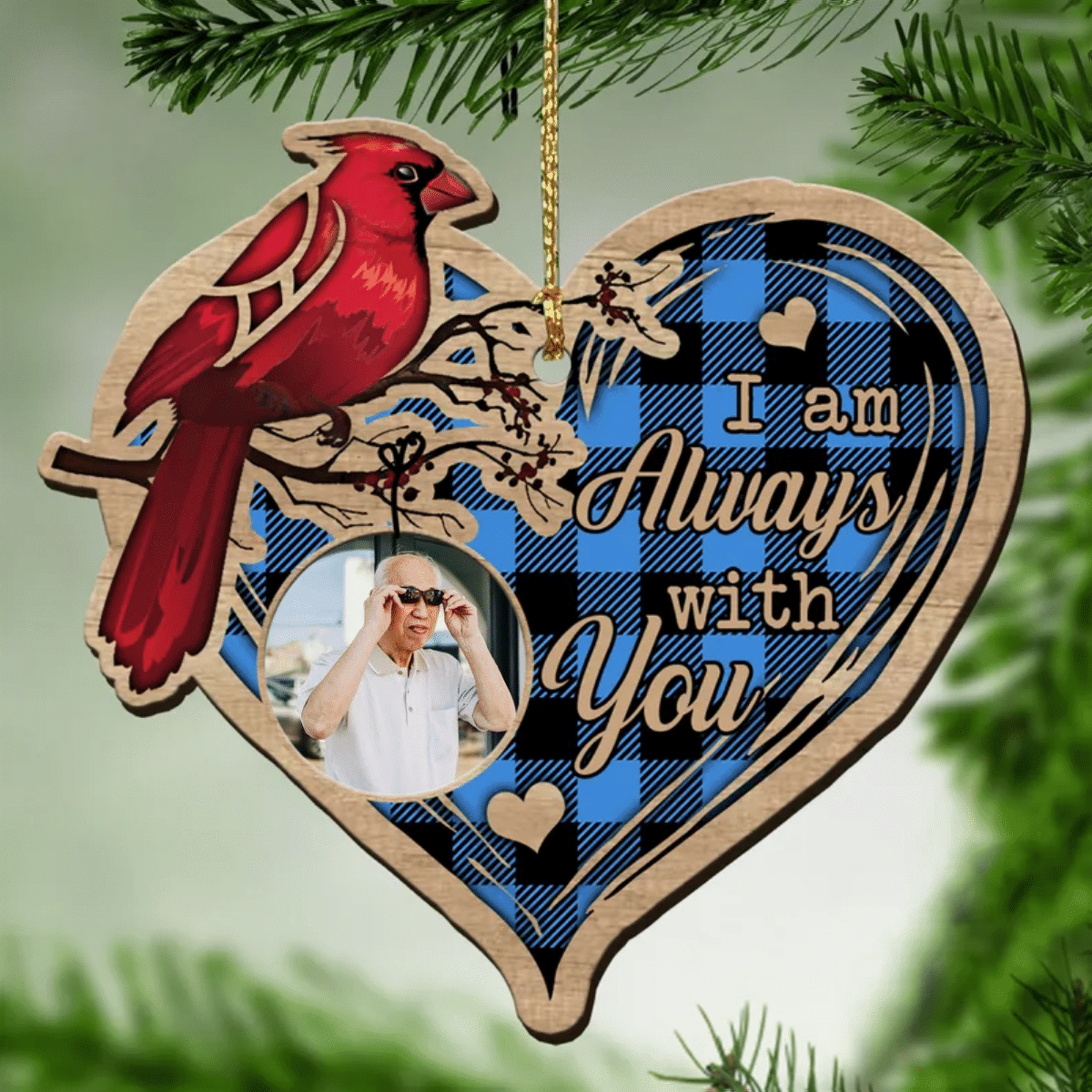 Cardinal Memorial Wooden Ornament - Custom Photo Mom, Dad Ornament - I am always with you Memorial Gift SO0981