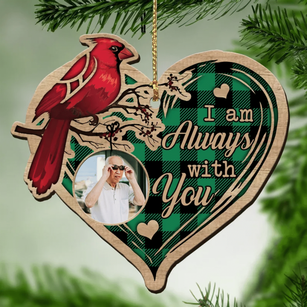 Cardinal Memorial Wooden Ornament - Custom Photo Mom, Dad Ornament - I am always with you Memorial Gift SO0981