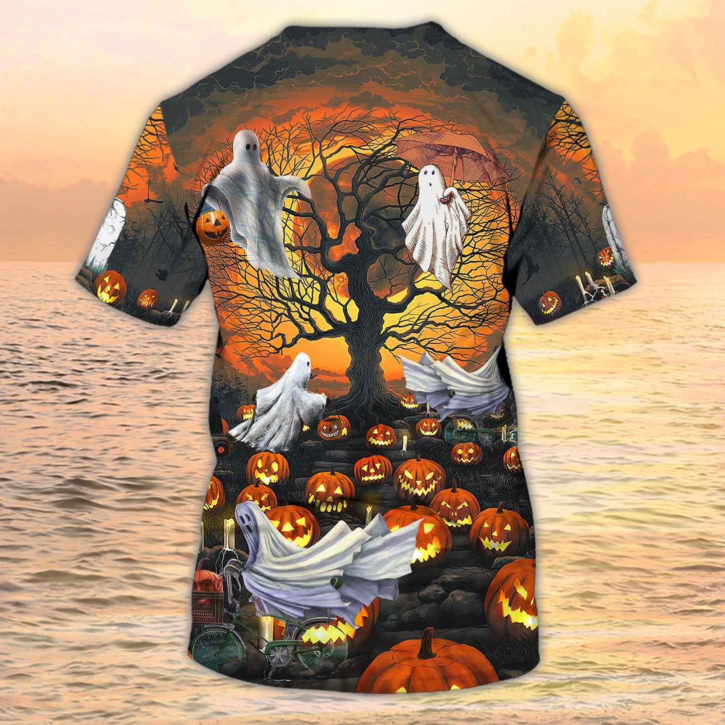 3D All Over Print Ghost And Pumpkin Halloween Shirt Ghost Flying Halloween Tshirt TO1979